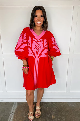 The Magnolia Manor Dress in Red/Pink