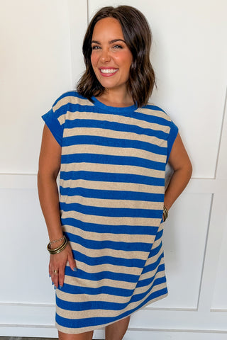 Hot Pink Deal - Classic Striped Terrycloth Dress in Blue