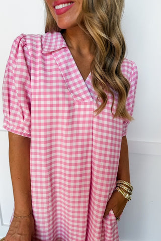 Picnic Perfect Gingham Midi Dress in Pink