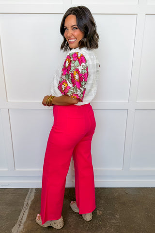 The Sadie Cropped Wide Leg Pants in Hot Pink