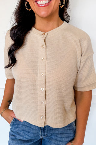Easy Style Button Top in Taupe