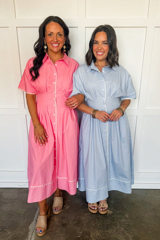 Uptown Charm Button Front Midi Dress in Light Blue