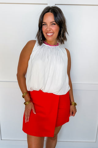 The Mary Bubble Hem Top in Off White