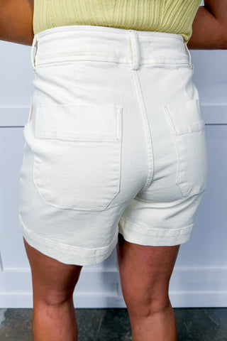Super High Rise Cream Trouser Mica Denim Shorts