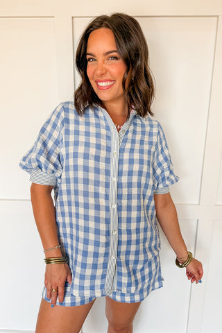Classic Gingham Button Set in Blue
