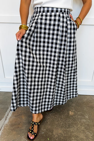 Meet Me At The Market Gingham Midi Skirt