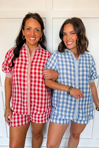 Classic Gingham Button Set in Blue