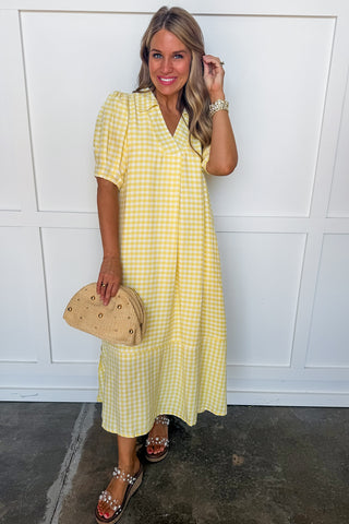 Picnic Perfect Gingham Midi Dress in Lemon Medium Picnic Perfect Gingham Midi Dress in Lemon Medium