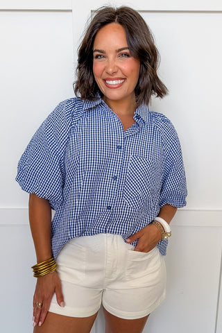 Check Me Out Navy Button Front Top