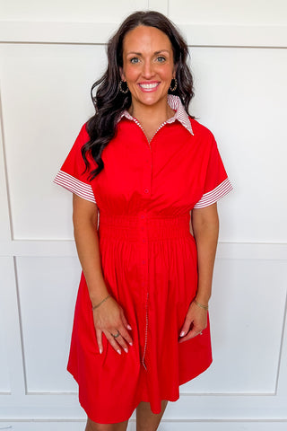 Sail Away Stripe Collar Dress in Red