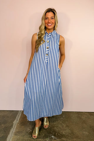 Polished in Stripes Midi Dress in Navy