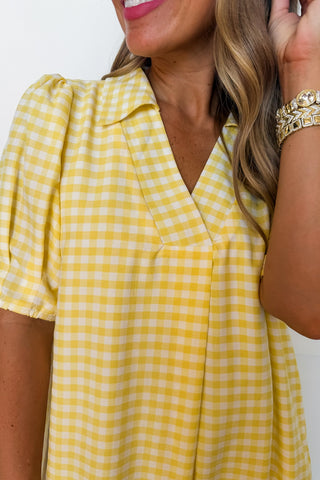 Picnic Perfect Gingham Midi Dress in Lemon