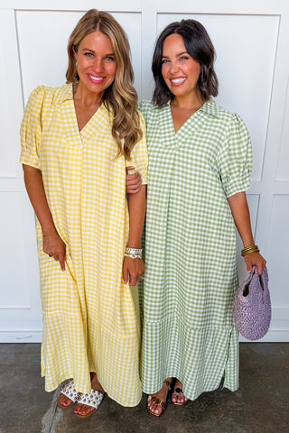 Picnic Perfect Gingham Midi Dress in Lemon