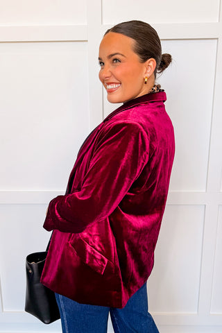 The Burgundy Velvet Blazer