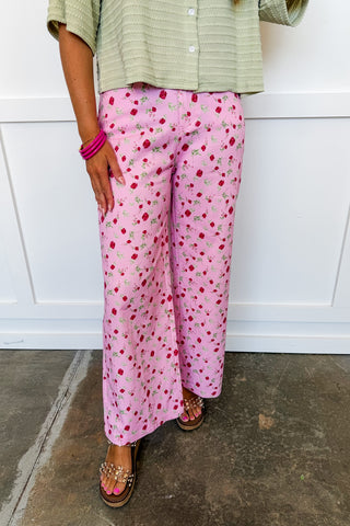 Harper's Pink Floral Wide Leg Cropped Jeans
