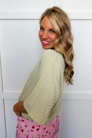 Fresh Start Textured Button Up Top in Sage