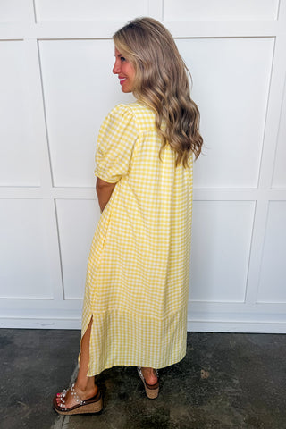Picnic Perfect Gingham Midi Dress in Lemon