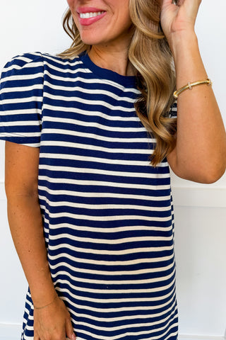 The Carolina T-shirt Dress in Navy & White Stripes by Mary Square