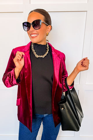 The Burgundy Velvet Blazer