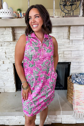 The Harbor Shift Dress in Pink/Green Floral