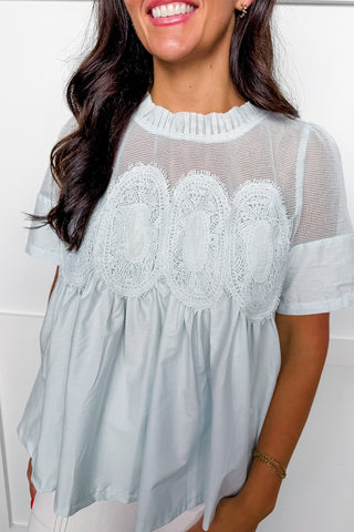 Baby Blue Lace Peplum Top