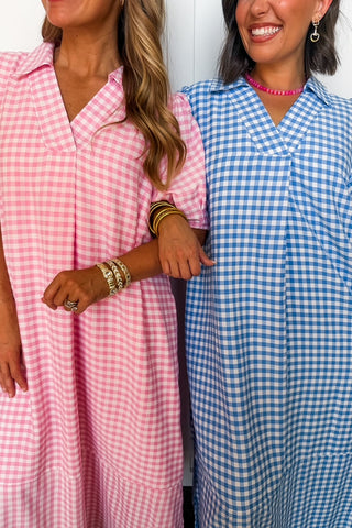 Picnic Perfect Gingham Midi Dress in Blue