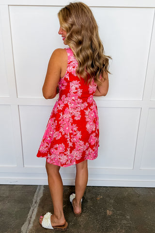 Lennox Lane Eyelet Dress in Red & Pink