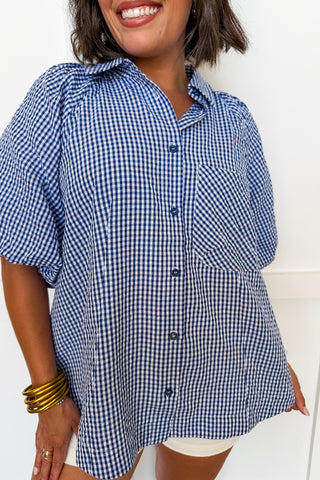 Check Me Out Navy Button Front Top