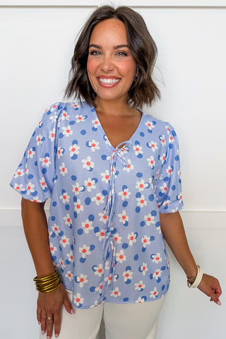 Daisy Dot Tie Top in Blue