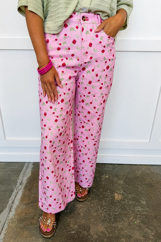 Harper's Pink Floral Wide Leg Cropped Jeans