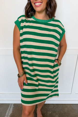Hot Pink Deal - Classic Striped Terrycloth Dress in Green