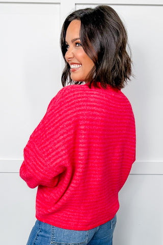 Cozy Red & Pink Striped Front Button Knit Cardigan