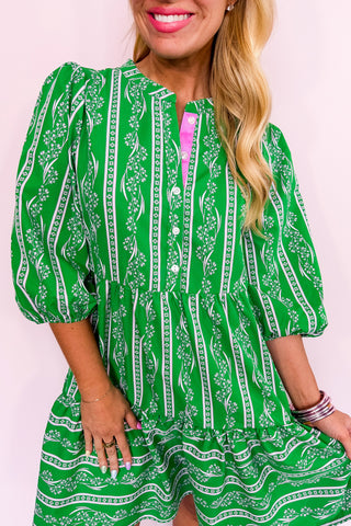 The Riley Garden Lace Mini Dress in Green