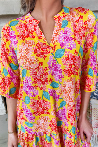 The Lizzy Sunday Dress in Yellow Multi Hydrangea