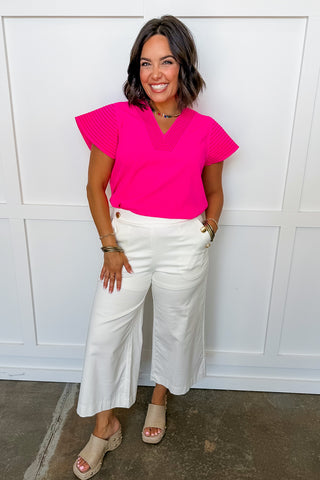The Meredith Pants in Cream - Gold Button Cropped Pants