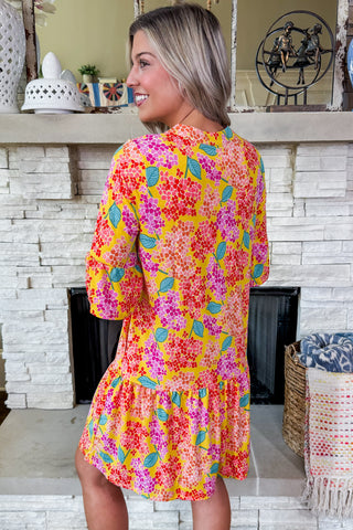 The Lizzy Sunday Dress in Yellow Multi Hydrangea