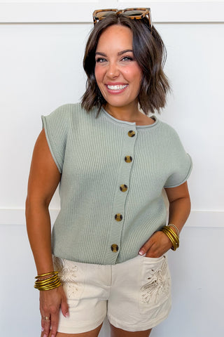 Seafoam Color Pop Button Knit Top