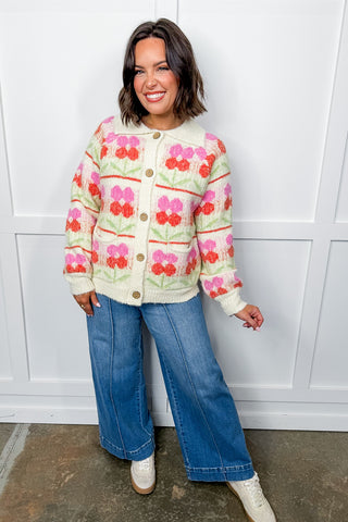 Ivory Floral Collared Cardigan