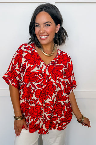 Southern Charm Floral Top in Red