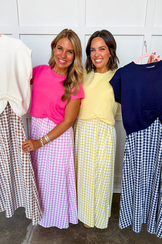 Two Items = Gingham Maxi Dress + Lemon Sweater