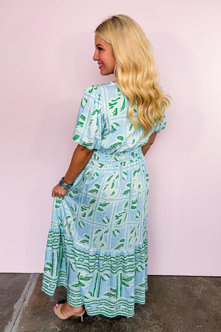 The Tracey Dress in Trellis Tiles Blue by Mary Square