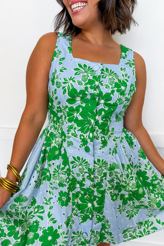Lennox Lane Eyelet Dress in Blue & Green