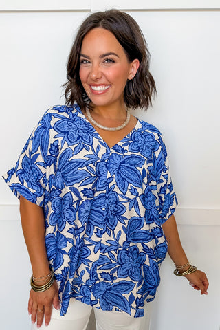 Southern Charm Floral Top in Blue