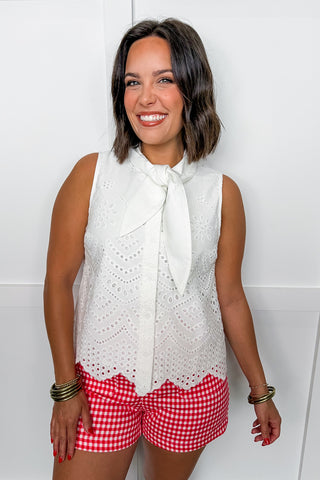 Forever Favorite Eyelet Bow Top in Off White