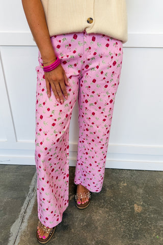 Harper's Pink Floral Wide Leg Cropped Jeans