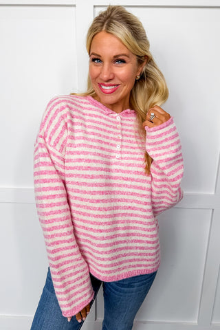 Sugar Stripe Henley Sweater