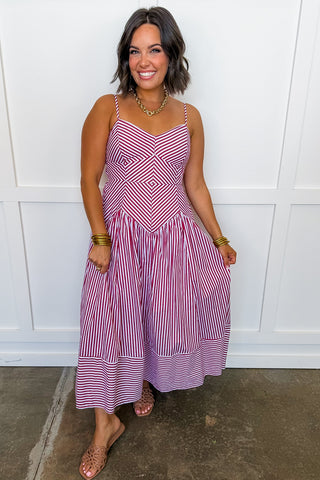 Stripe Illusion Midi Dress in Red