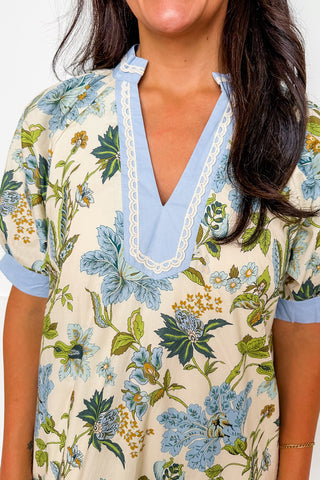 Petal Poise Puff Sleeve Dress in Blue