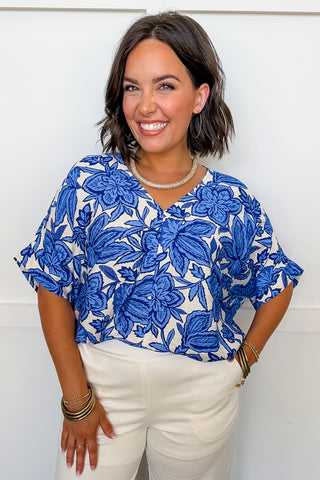 Southern Charm Floral Top in Blue