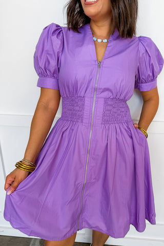 Best Selling Krissy Short Sleeve Zip Up Dress in Lavender